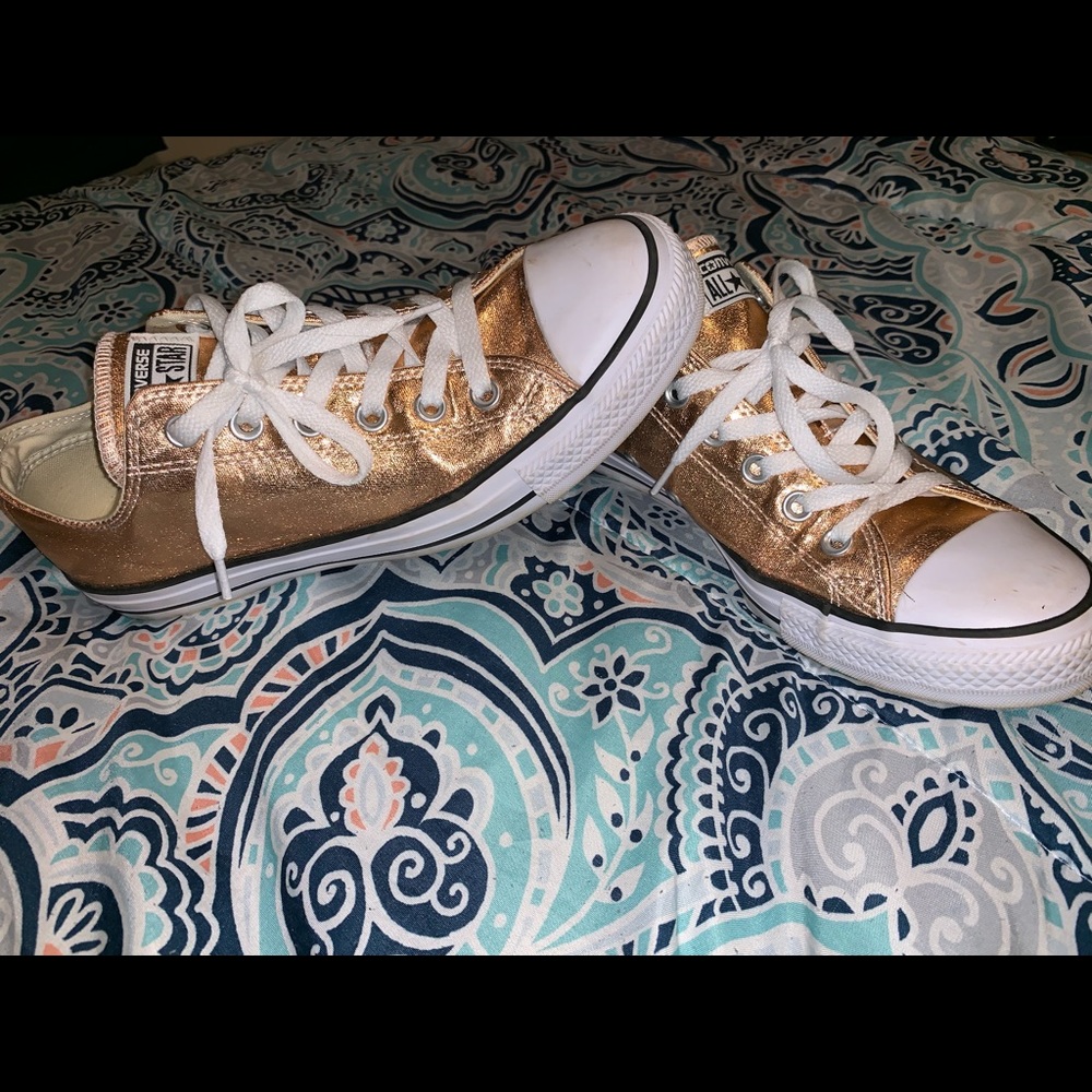 Orange/gold metallic converse